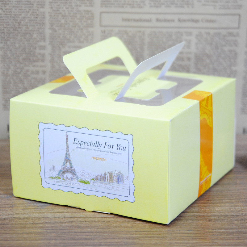 Sarı Kağıt Kutu Ambalaj İçin Paketleme, Saplı Katlanabilir Kek Kutusu