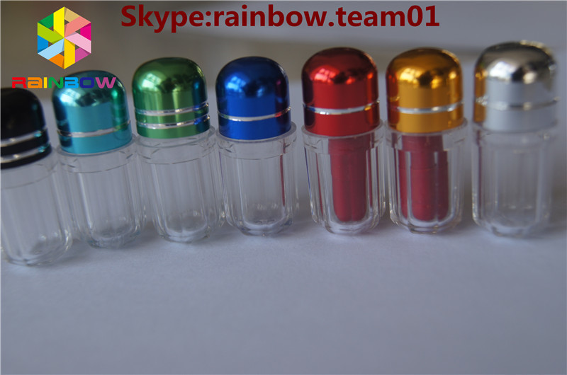 Plastik kap kapsül Mavi / Altın / Kırmızı / Gümüş boş gergedan hapı bullet şeklindeki konteyner seks hapı şişe konteyner