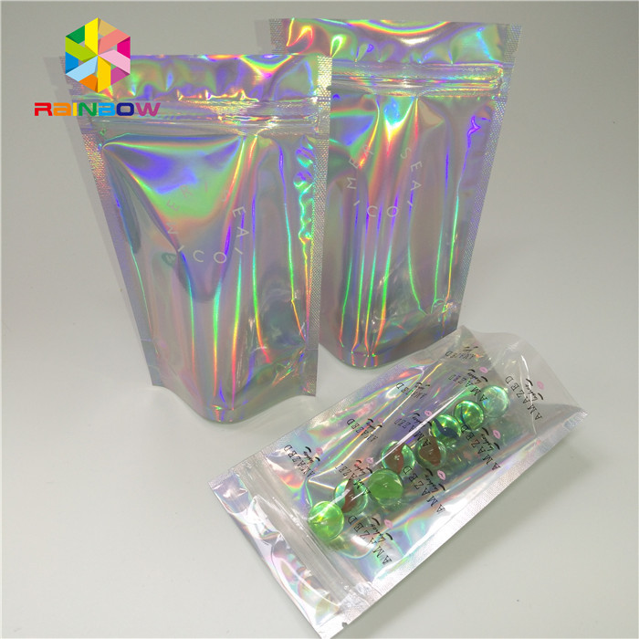 Özel Plastik Mylar Açılıp Kapanabilir Stand-Up Torbaları Holografik Kozmetik Ambalajları