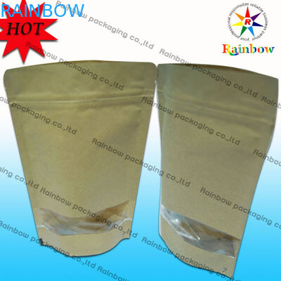 Snack Brown için Ziplock Brown Kraft Özelleştirilmiş Kağıt Torbalar Stand Up