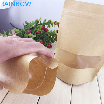 Temizle Pencere Özelleştirilmiş Kağıt Torbalar, Fermuarlı Kahverengi Kağıt Torbalar