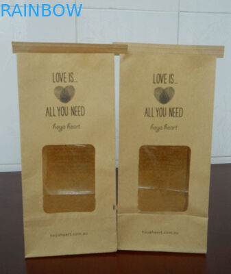 Kahverengi Şeffaf Pencere Özelleştirilmiş Kağıt Torbalar Gıda Ambalajları İçin Kalay Kravat