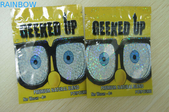 Kilitli Bitkisel Tütsü Ambalaj 4g Lazer Film Plastik GEEKED UP Sarı