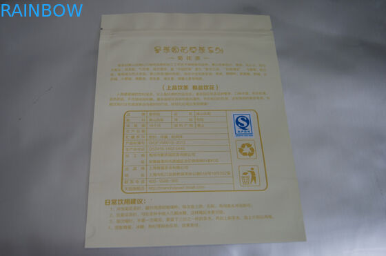 Düz Alüminyum Folyo Çay Poşetleri Paketleme Krizantem Matt için Fermuar Ve Gözyaşı Çentik