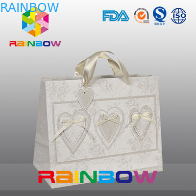 Saplı Benzersiz Tasarım Beyaz / Kırmızı Özel Baskılı Kağıt Torbalar