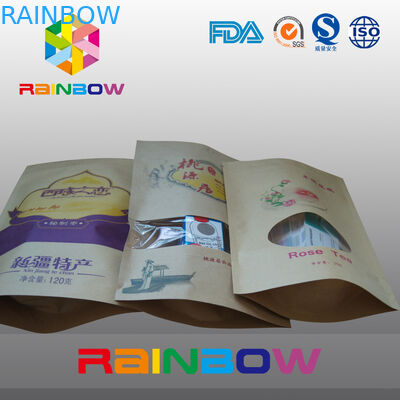 Food Grade Custimized Kraft Kağıt Torbalar / Pencereli Kilitli Torba