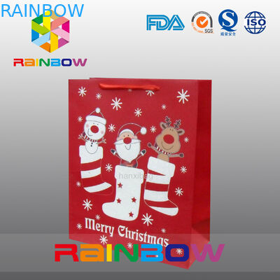 Kırmızı Özel Kağıt Torbalar Noel Hediye Çantası Kırmızı Halatlı / Sevimli Baskılı