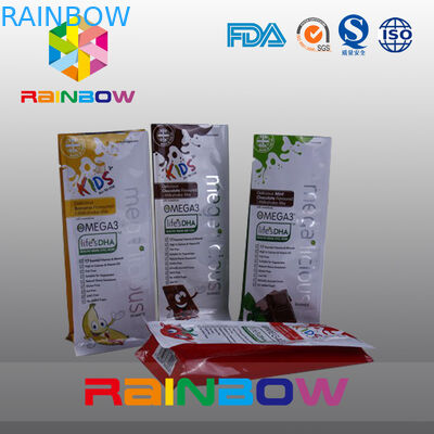 Özel Baskılı Düz ​​Tabanlı Plastik Torbalar, Şeffaf Contalı Dörtlü Blok Bloklu Torba