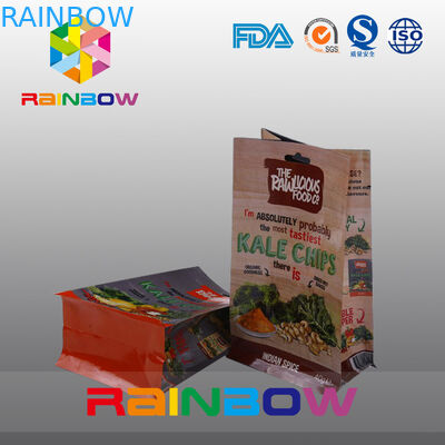 Özel Baskılı Düz ​​Tabanlı Plastik Torbalar, Şeffaf Contalı Dörtlü Blok Bloklu Torba