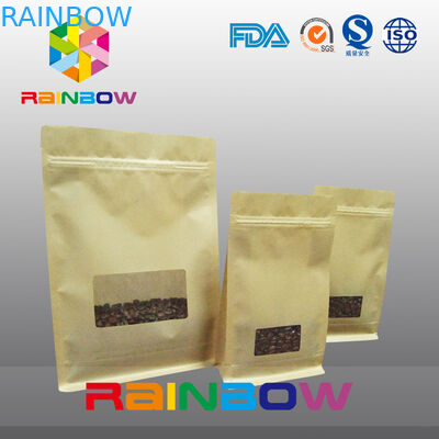 Düz Tabanlı Körüklü Çantalar, Kahve İçin Temizle Pencere ile Quad Seal Blok Alt Çanta