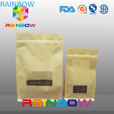 Düz Tabanlı Körüklü Çantalar, Kahve İçin Temizle Pencere ile Quad Seal Blok Alt Çanta