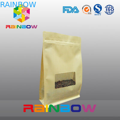 Düz Tabanlı Körüklü Çantalar, Kahve İçin Temizle Pencere ile Quad Seal Blok Alt Çanta