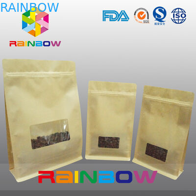 Düz Tabanlı Körüklü Çantalar, Kahve İçin Temizle Pencere ile Quad Seal Blok Alt Çanta