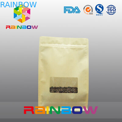 Düz Tabanlı Körüklü Çantalar, Kahve İçin Temizle Pencere ile Quad Seal Blok Alt Çanta