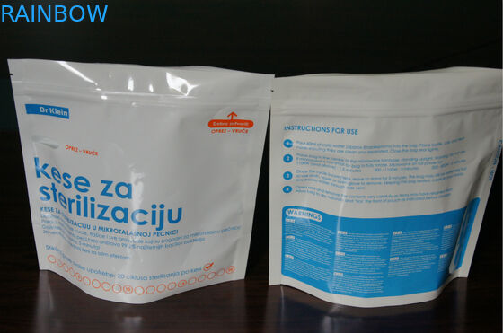 Food Grade Lamine Plastik Mikrodalga Sterilizatör Torbaları Fermuarlı Ayağa Kaldı