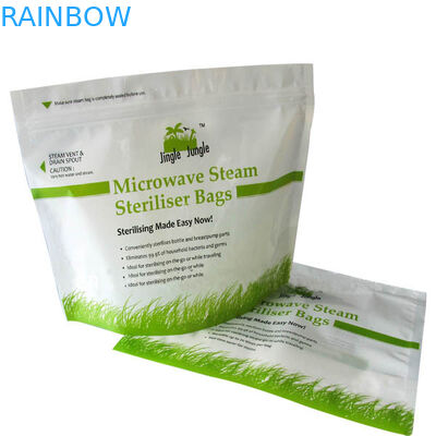 Food Grade Lamine Plastik Mikrodalga Sterilizatör Torbaları Fermuarlı Ayağa Kaldı