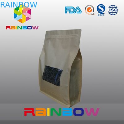 Kraft kağıt 8 yan mühür kahve poşeti, alt köşebent çanta kavrulmuş kahve çekirdeği paketleme