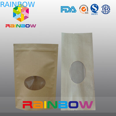 Ön Oval Pencereli Doypack Kraft Kahverengi Kağıt Çay Poşetleri Ambalajı