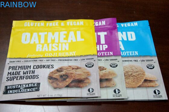 Canlı Baskı Folyo Çizgili Snack Paketleme Çantası / Doypack Mylar Fermuarlı Kurabiye Kılıfı