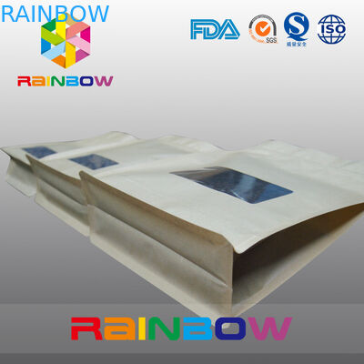 Fermuarlı ve Açık Winow ile Blok Alt Craft Kağıt Kahve Çekirdeği Ambalaj Kese