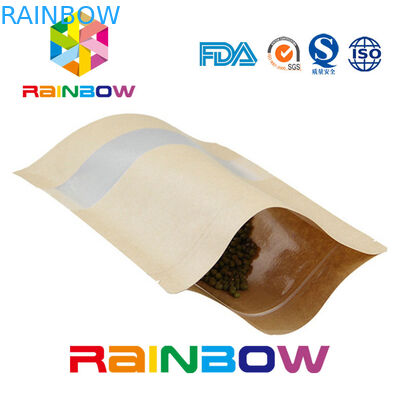 Kahverengi Kraft Kağıt Özelleştirilmiş Kağıt Torbalar Doypack Kilitli Pencereli Kuru Gıda Ambalaj Torbası