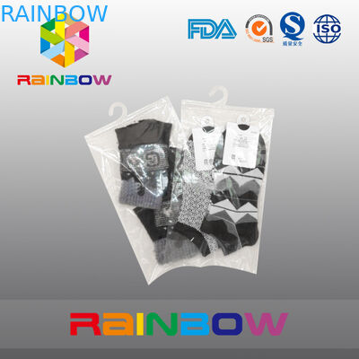 Süt Beyaz Şeffaf Plastik Torbalar Paketleme Asılı Kanca Çantası, Çorap için Fermuarlı