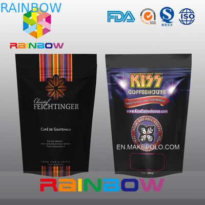 Siyah Stand Up Plastik Alüminyum Folyo Kahve Çekirdekleri veya Valfli ve Fermuarlı Öğütülmüş Çanta