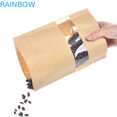 Gıda Sınıfı Kraft Kağıt Torba Temizle Pencere / Fasulye, Şeker, Ekmek, Kahve