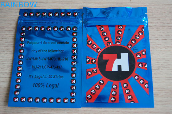 Geri dönüşümlü Lamine Alüminyum Folyo Ambalaj Bitkisel - Tütsü Mylar Kilitli Torba