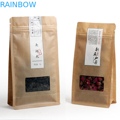 Nem Geçirmez Düz Tabanlı Lamine Çay Poşetleri Fermuar ve Pencereli Ambalaj