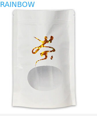 Düz alt beyaz kraft kağıt stand up fermuar kilitli mylar ve pencere çantası