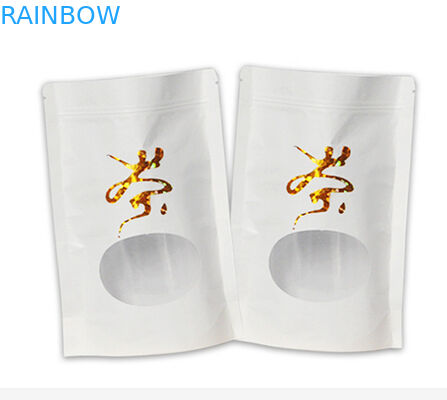 Düz alt beyaz kraft kağıt stand up fermuar kilitli mylar ve pencere çantası