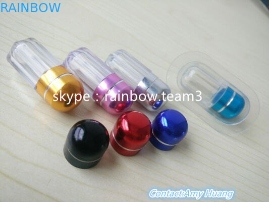 Seks hapları için tekrar kullanılabilir küçük plastik kap / metal yuvarlak kapağı olan kapsül şeklinde şişe