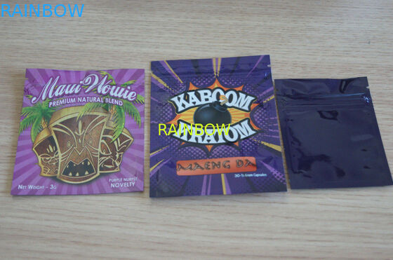 Bitkisel tütsü çanta / üç yan mühür fermuarlı çanta / özel bitkisel tütsü çantası için 1g / 2g / 3g / 4g / 5g poşet tozu için