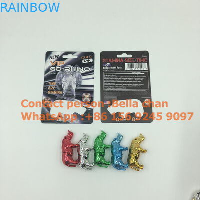 Tırmanmak Gümüş / Altın seks hapı Rhino oyuncaklar için Git Gergedan ambalaj, Metal Gergedan şekli şişeleri