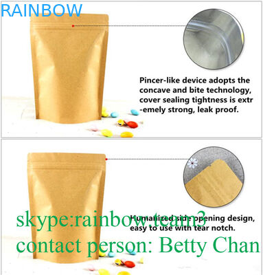 Promosyonlar Kahverengi Kraft Kağıt Torbalar Pencereli / Doypack Isı Yapıştırmalı Çay Poşetleri