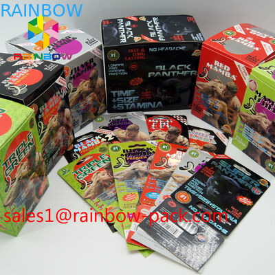 Sıcak satış 3D baskı kartı Siyah mamba 3D etkisi seks hapı ambalaj kartı 3D kart / 3D baskı kartı gergedan blister kağıt ca