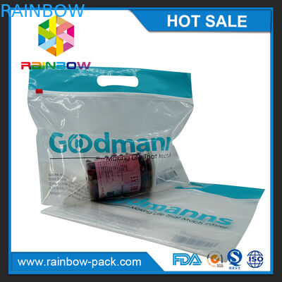 Logo ile PE kaymak kilitli torba stand up çantası temizle ön upc kod baskılı ziplock ile zip kilit çanta temizle ön