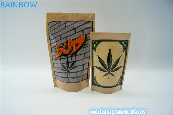 Geri dönüşümlü Custom Made Kraft Kağıt Fermuar Çantaları, Bitkisel Tütsü Torbalar Logo Baskılı