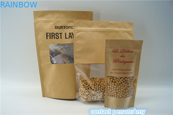 Kraft Kağıt Açılıp Kapanabilir Kilitli Stand Up Torbalar / Gıda Ambalaj Torbaları