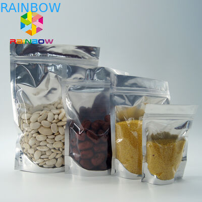 PET / PE Alüminyum Folyo Çanta Ambalajı Temizle Metalik Folyo Stand Up Kilitli Çanta