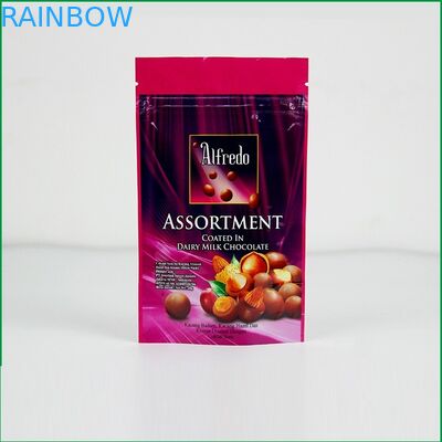 Özel çikolata / çikolata paketleme çantası için logolu fermuarlı çanta ayağa