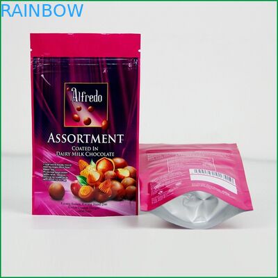 Özel çikolata / çikolata paketleme çantası için logolu fermuarlı çanta ayağa