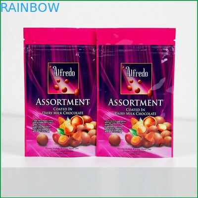 Özel çikolata / çikolata paketleme çantası için logolu fermuarlı çanta ayağa