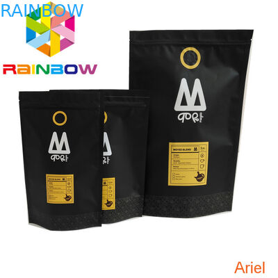 Plastik fermuar mat siyah Aperatif Çanta Ambalaj stand up açılıp kapanabilir kahve kilitli kese