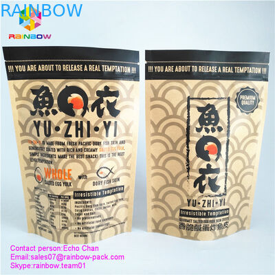 Özel baskılı kraft kağıt torba fermuar kilit çanta için 105g gurme tuzlu yumurta balık cilt cips