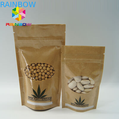 Costomized Size Kraft Kağıt Torbalar Oval Pencere Yiyecek / Kuru Et / Deniz Ürünleri