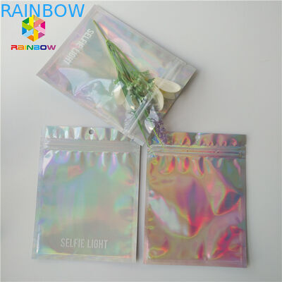 Net Ön / Arka Holografik ile Parlak Lazer Kozmetik Ambalaj Çantası