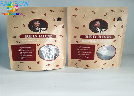 Kilitli Özel Baskılı Kağıt Torbalar Gıda Stand Up Kılıfı Kahverengi Kraft Kağıdı Pencereli