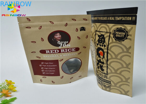 Kilitli Özel Baskılı Kağıt Torbalar Gıda Stand Up Kılıfı Kahverengi Kraft Kağıdı Pencereli